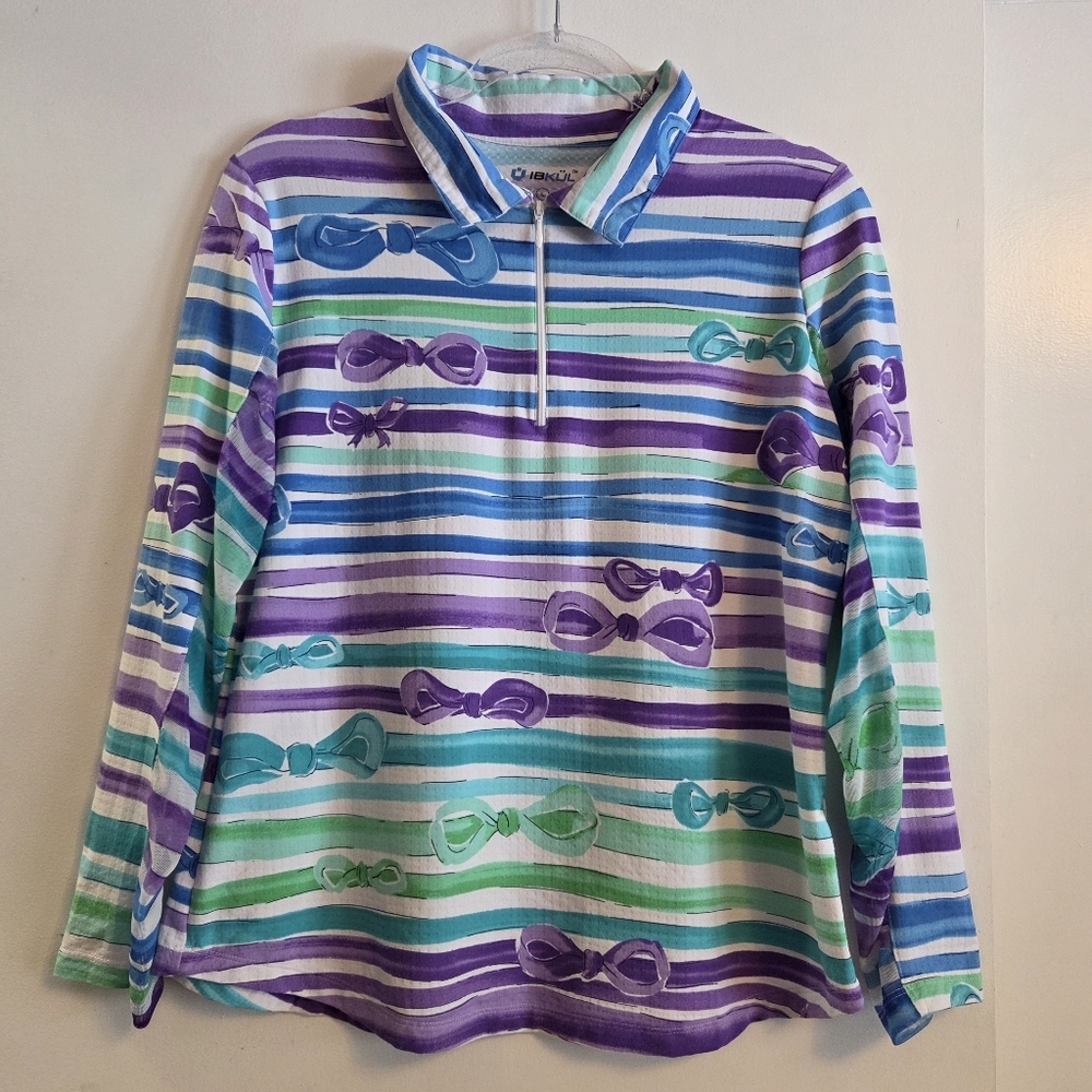 IBKUL Kate Sun Protection Long Sleeve Quarter Zip Bow Print Large
